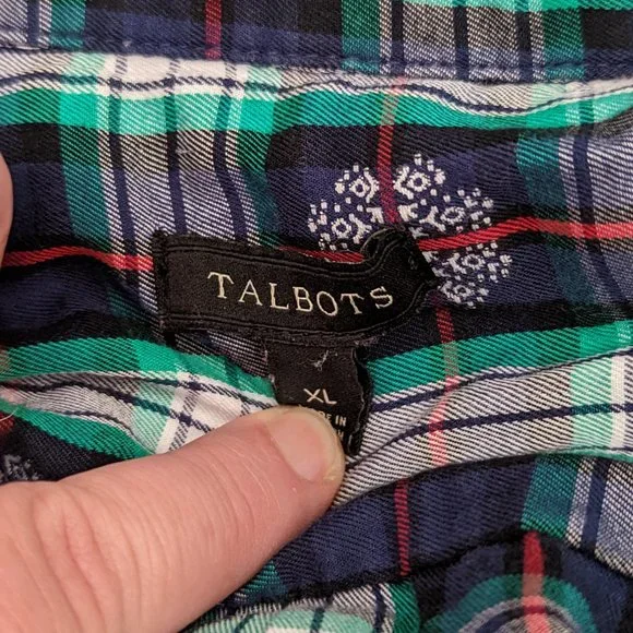 Talbots Classic Cotton Shirt Snowflake Jacquard Plaid - Picture 4 of 9